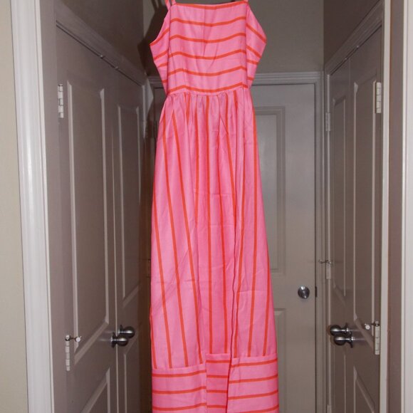 NWT-Women Striped Maxi Dress Spaghetti Strap Cutout Ruffle Long Dress Size Small - Picture 3 of 6